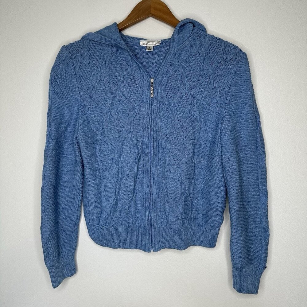 Vintage‎ St John Santana Knit Sweater Size Small Blue Hoodie Cable knit